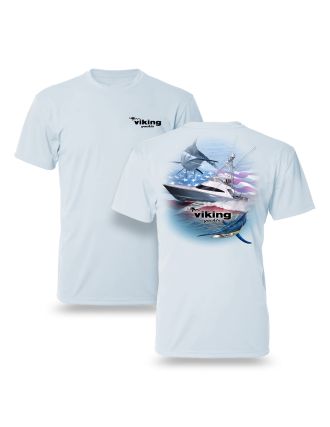 Viking Yachts Performance tee with flag graphic - Ice Blue